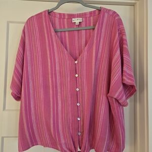 Wonderly Pink and White Striped Button-Down Shirt Size XL